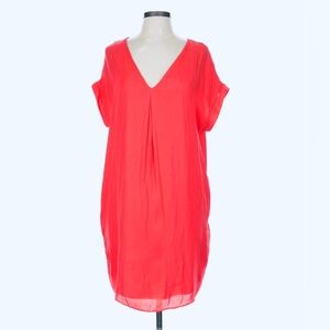 Halston Coral Pink Cayenne Women’s Short Sleeve Dress With Pockets Lined Size M